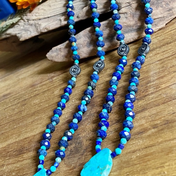 Genuine Lapis Lazuli + Natural Turquoise Gemstone Necklace - Picture 2 of 7
